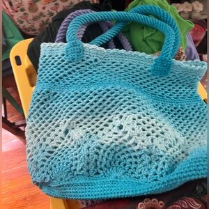 Handmade crochet blue bag